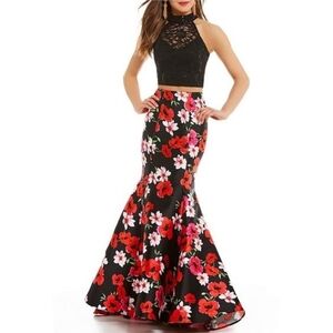 Bee Darlin Formal Floral Trumpet Maxi Skirt‎ Size 1/2 Juniors